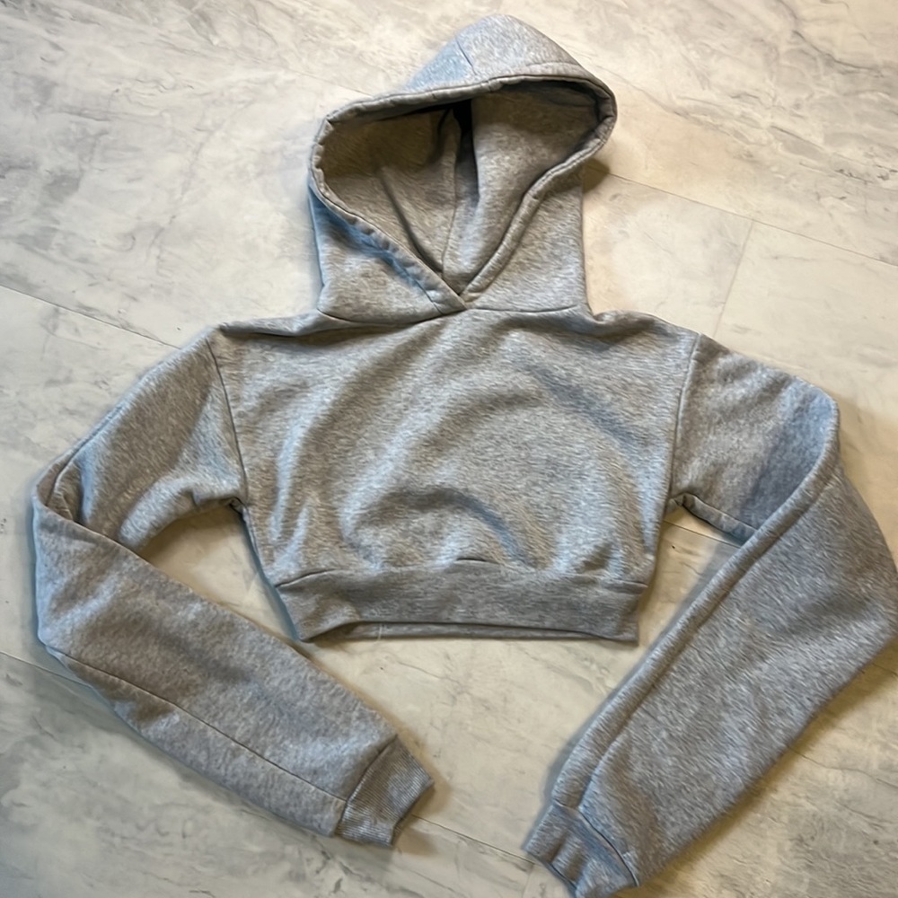 Unknown Cropped hoodie Light gray long sleeve Runs small Size M